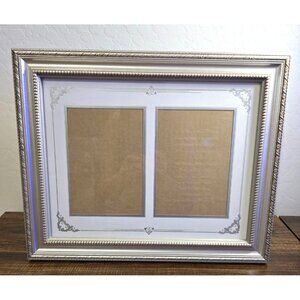 Silver Double Picture Frame Ornate Details Desk Stand For 5"x7" Photos Wedding